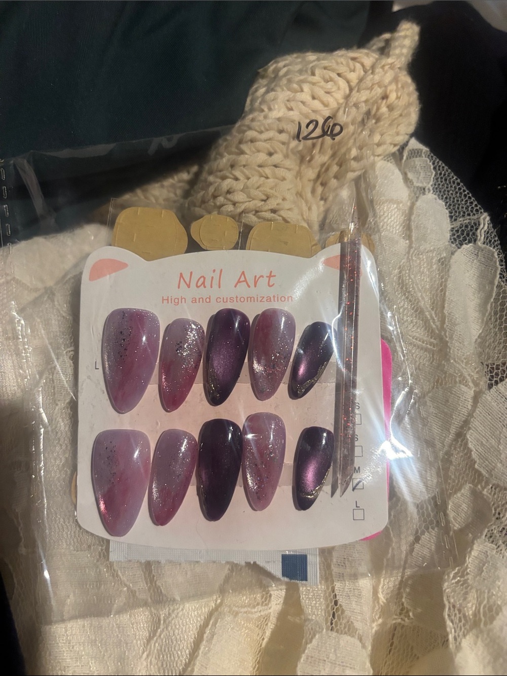 2.5 length press-On nails in Purple cat eye and sparkle